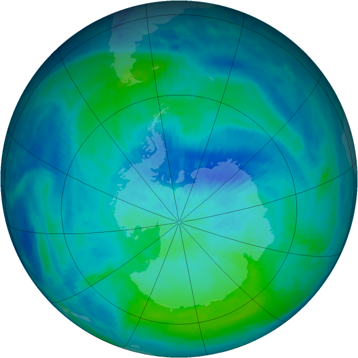 Antarctic ozone map for 04 March 2001